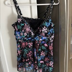 Pink and Black Embellished Bustier Camisole